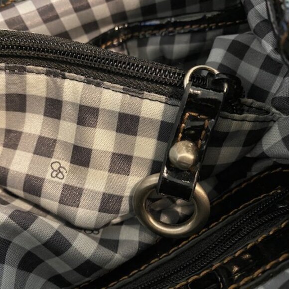 Large JESSICA SIMPSON Satchel PURSE * SHINY BLACK PATENT LEATHER embossed CROC - Picture 12 of 14